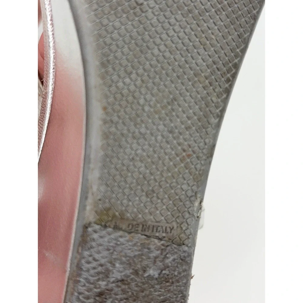 B5 Prada Metallic Leather Wedge Sandals 9.5 Silver T-Strap Medallion Strappy - Picture 7 of 14